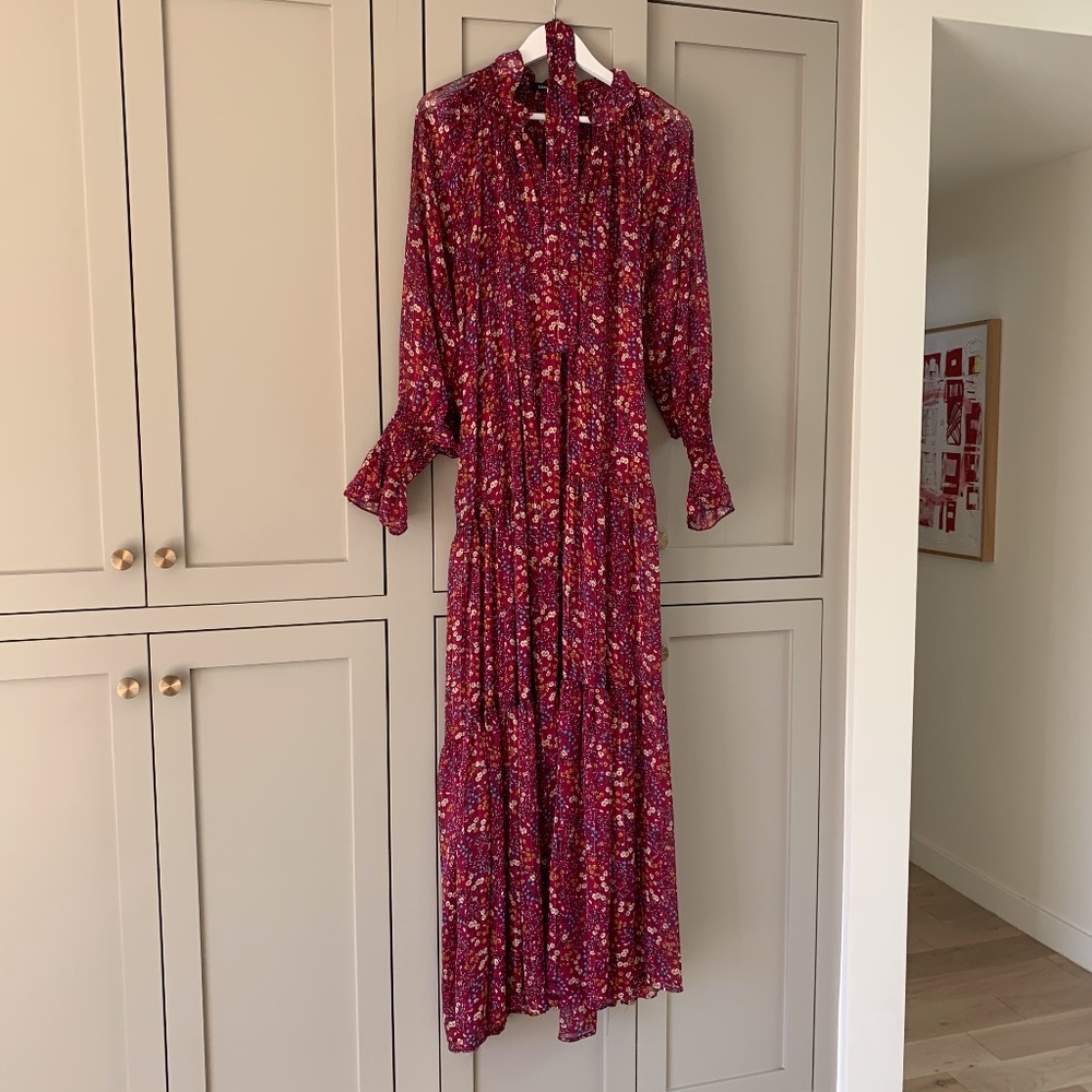 Sabina Musayev “Cherry Dress” long pink floral maxi dress, gown